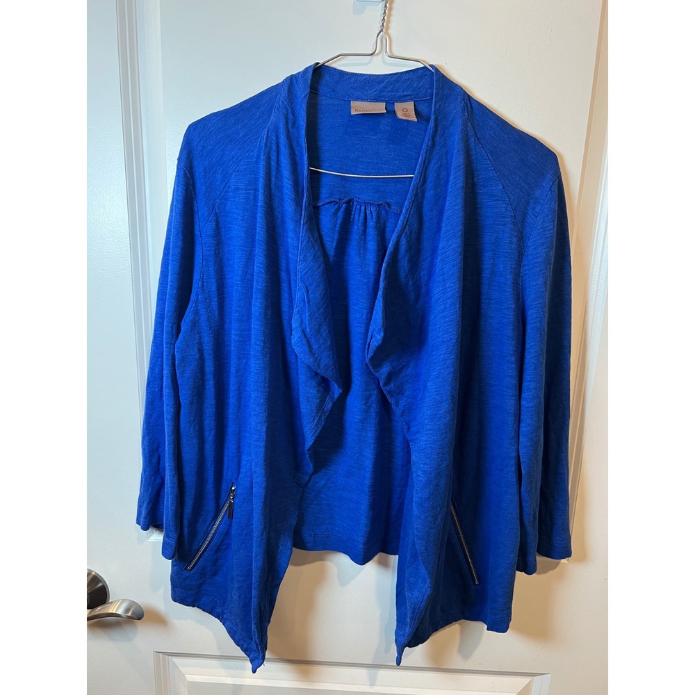Chico's Women Cardigan Draped Open Front Slub Knit Royal Blue Size 0